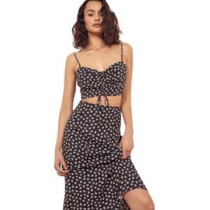 Reformation Ali two-piece set, size 2, black w/ white flowers